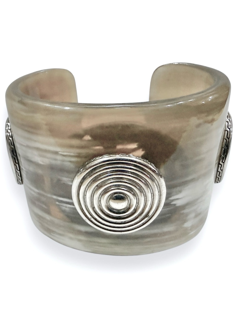 John Hardy Buffalo Horn Cuff with 925 Sterling Silver Disc Medallion Accents